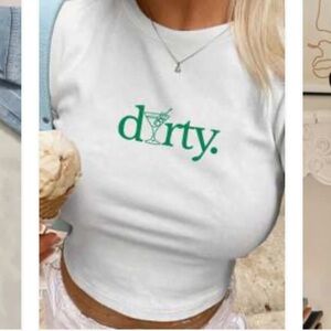 SHEIN White Green Dirty Martini Baby Tee T-Shirt with Graphic Trendy Large XL